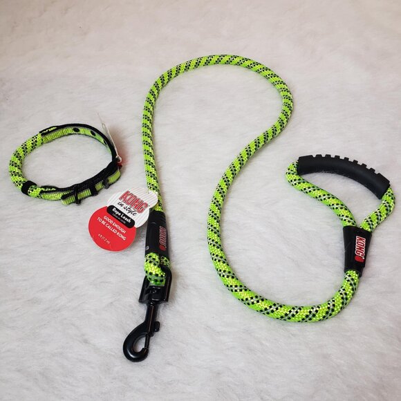 Kong Other - KONG XS/S Green & Black Reflective Dog Collar + 4 Ft Comfort Grip Rope Leash